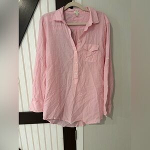 J. Crew Stripe Women's Cotton Half Button Front Top Size Medium Pink & White